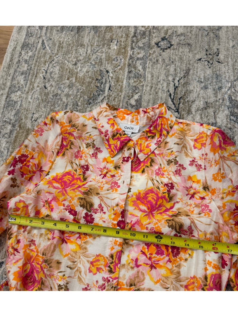 CeCe Spring Floral Button-Front Dress in Pink, Yellow & Cream - Picture 5 of 10